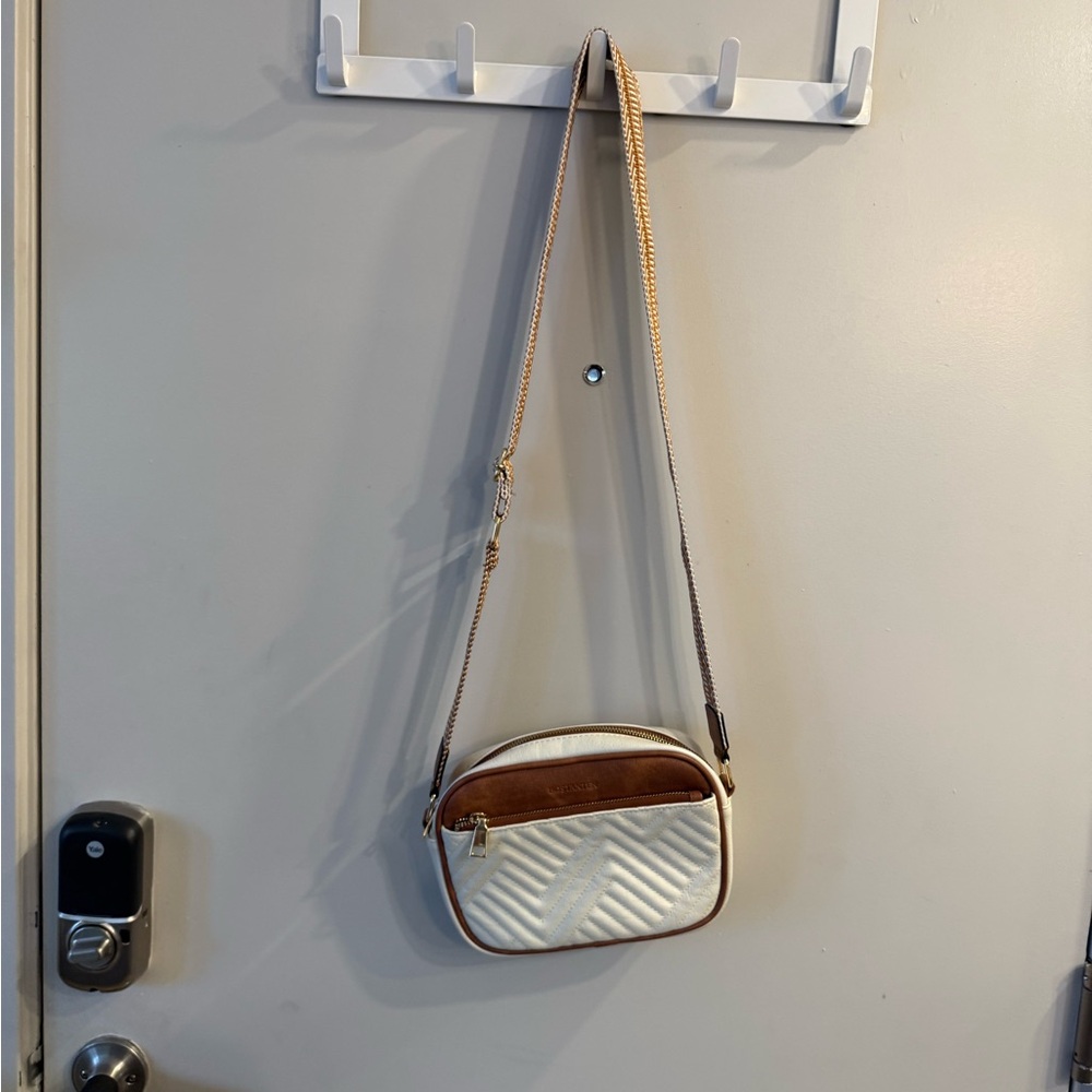 White and Brown Quilted Shoulder Bag